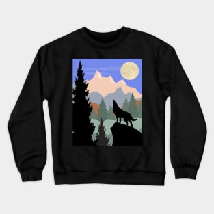 Mountain Scene Howling Wolf Crewneck Sweatshirt